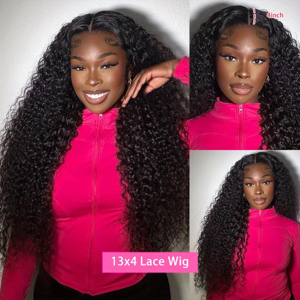 HD Lace Front Wig 13x4 Deep Wave Human Hair 250% Density Glueless Wear and Go Pre-Plucked Pre-Cut Natural Black Long Wig Women 28-34 Inch Beginner Friendly