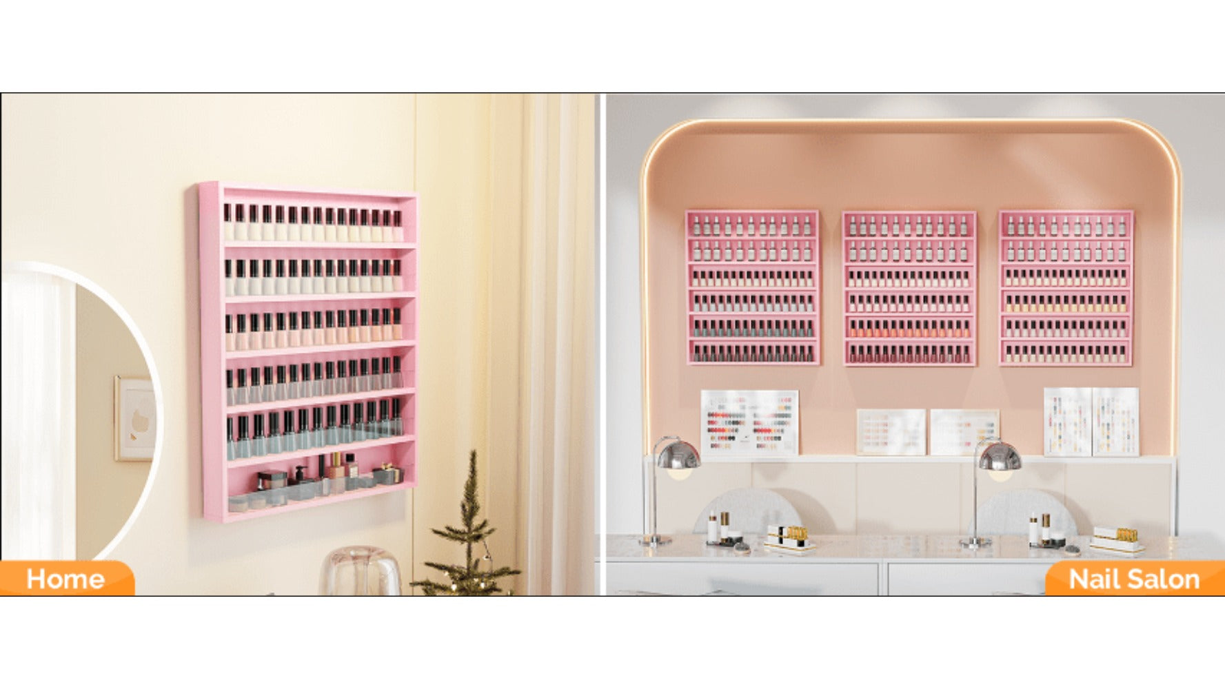 6 Layers/ 10 Layers Nail Polish Rack, Wall Mount Nail Polish Organizer W/ Acrylic Baffle, Salon Display Rack for Home Spa And Nail Studio, Pink/ White/ Black