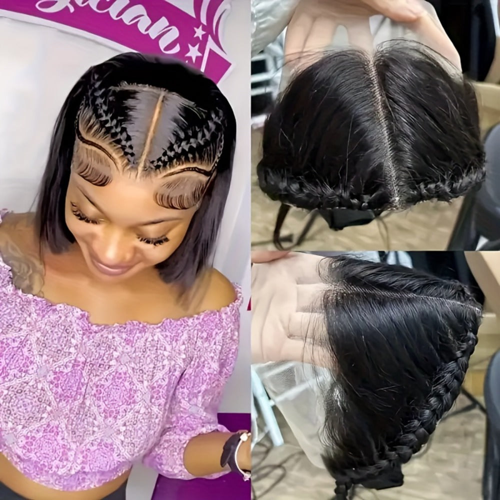 13x4 Lace Front Clip Free Human Hair Front 1B Natural Black Straight Hair, Seamless Fusion, Hair Line Design Background Breathable Lace, Compatible With Headband, Suitable For All Races, Scalp Hair Patches, Realistic Hai
