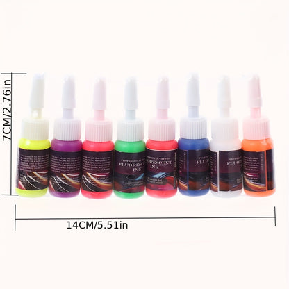 Glow in the Dark Tattoo Ink Set 8 Colors by DMTATTOO – Fluorescent UV Reactive Body Paint Ink 5ml Each | White Red Orange Green Yellow Purple Blue Pink 8pcs