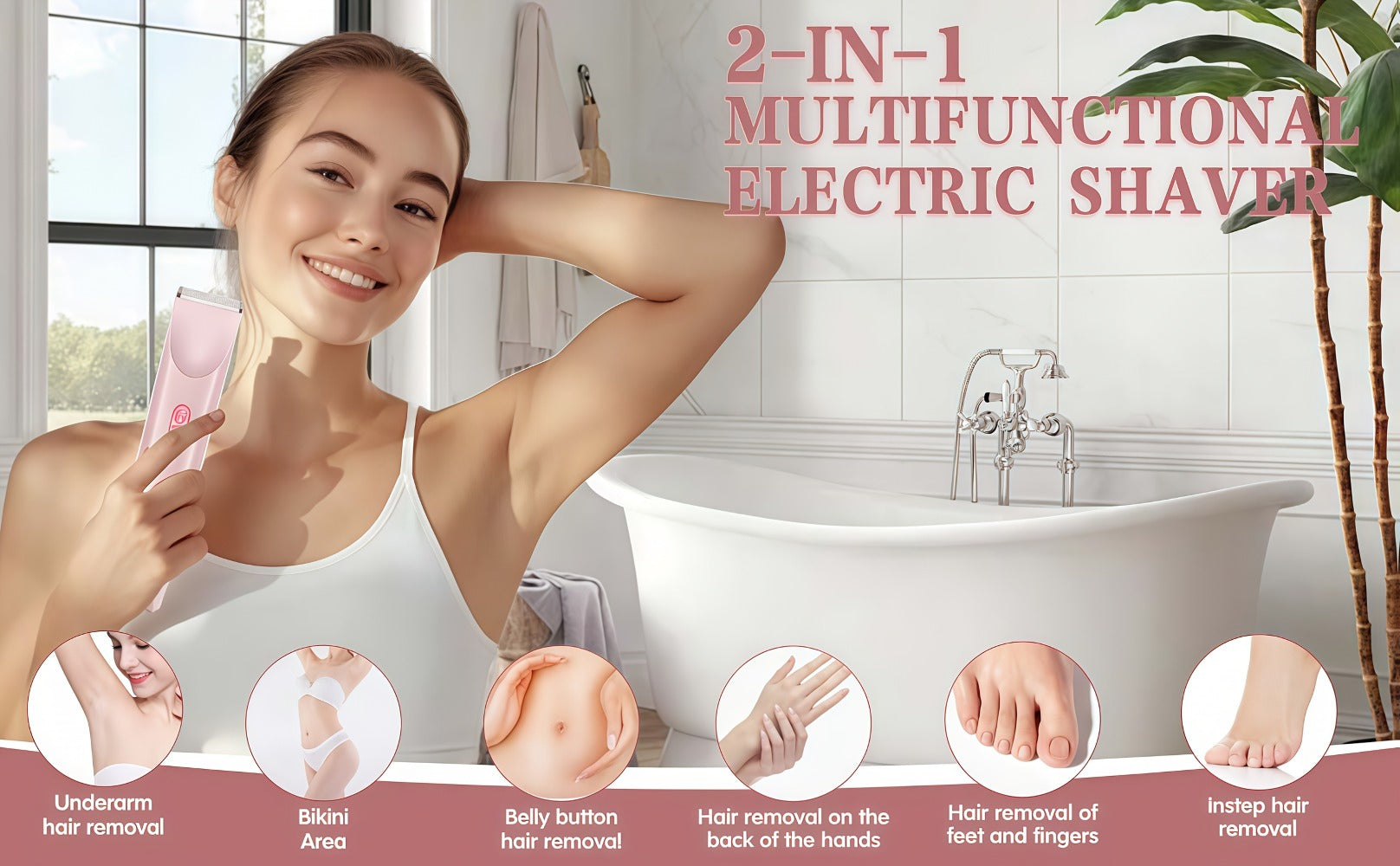 [Limited Edition Gift Set] 1pc Dual-Head Electric Hair Trimmer for Women, Rechargeable Lithium Battery, IPX7 Waterproof, USB Charging, Multipurpose Bikini Razor and Face Shaver for Arms, Thighs, for Ideal Mother's Day Gift