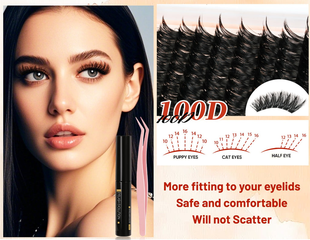 100D/100D Set Volumised Cluster Lashes Single Cluster Lash Extensions Soft & Reusable DIY Cluster Lash Extension Kit Packaging Random