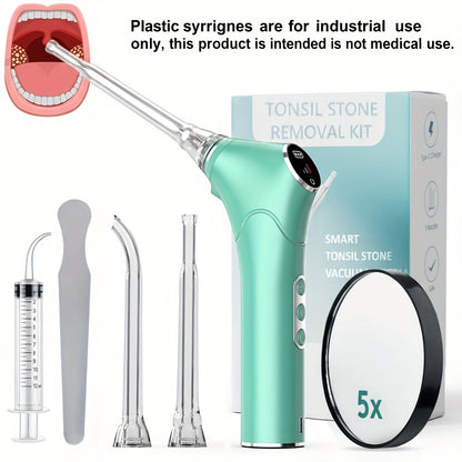 Tonsil Stone Remover Electric Vacuum Kit — Built-In LED Light, 3 Suction Modes, 5X Magnifying Mirror, Oral Irrigator for Effective Tonsil Stone Removal at Home