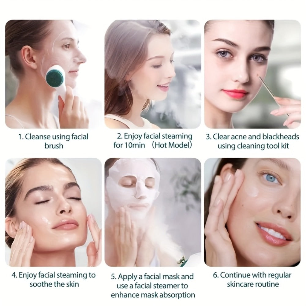 Nano Ionic Facial Steamer Deep Pore Cleansing Warm Mist Humidifier Vaporizer Home Sauna Spa Skin Moisturizing 3-in-1 Portable Large Tank Pink Gift for Women