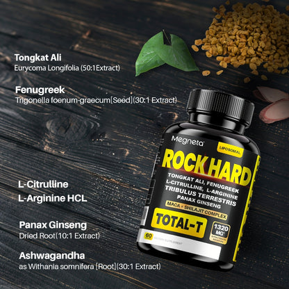 Rock Hard Supplements 180 Capsules 90-Day Supply — L-Arginine, Tongkat Ali, Tribulus & Fenugreek Plant Blend for Men's Energy, Drive & Heart Health