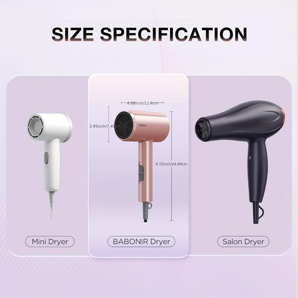 1875W High-Power Pink Travel Hair Dryer, Foldable Design, with Diffuser And Focusing Nozzle, Compact Powerful Ion Hair Dryer, 3-Speed Temperature Control And 2-Speed Wind Speed, Fast Drying Hair