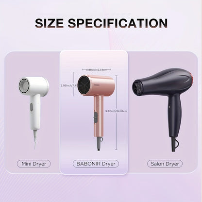Travel Hair Dryer 1875W Ionic Foldable — Diffuser & Concentrator Nozzle Included, 3 Heat Settings, 2 Speed Levels, Fast Drying Compact Hair Dryer for All Hair Types