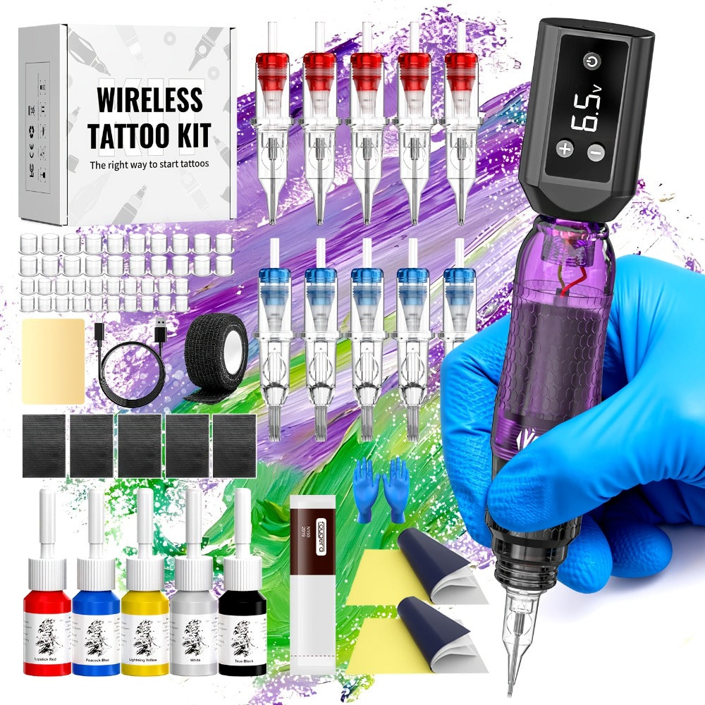 VOID Wireless Tattoo Kit 1200Mah - Non-Slip Dual-Color Grip Pen Set, Comes with 10 Cartridges And 5 Ink Shades, Ideal for Novices, Kick Off The New Year with Artistic Expression