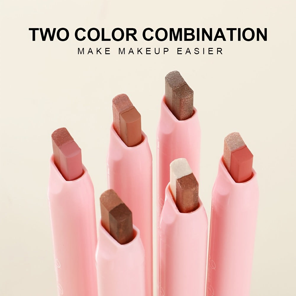 Eyeshadow Stick Set 6pcs Two-Color Dual-Ended Waterproof Eye Shadow Pencil - Non-Fading Smudge-Proof Blendable Shimmer Matte Eyeshadow for Beginners Gift