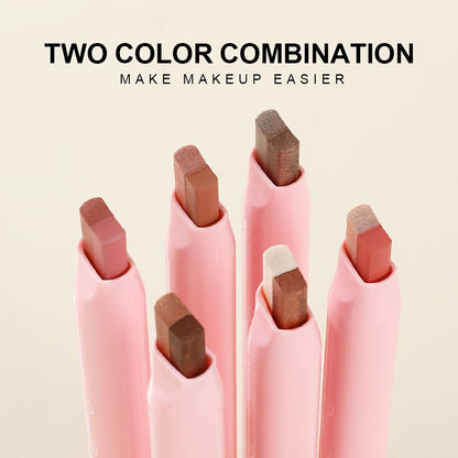 Eyeshadow Stick Set 6pcs Two-Color Dual-Ended Waterproof Eye Shadow Pencil - Non-Fading Smudge-Proof Blendable Shimmer Matte Eyeshadow for Beginners Gift