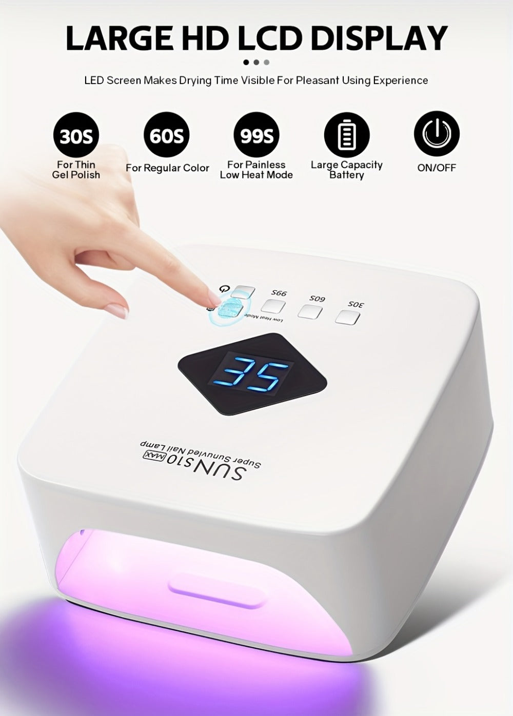 Cordless Rechargeable LED Nail Lamp Light for Gel Nails Nail Dryer with 3 Timer Setting Display Auto Sensor Nail Lamp for Salon & Home