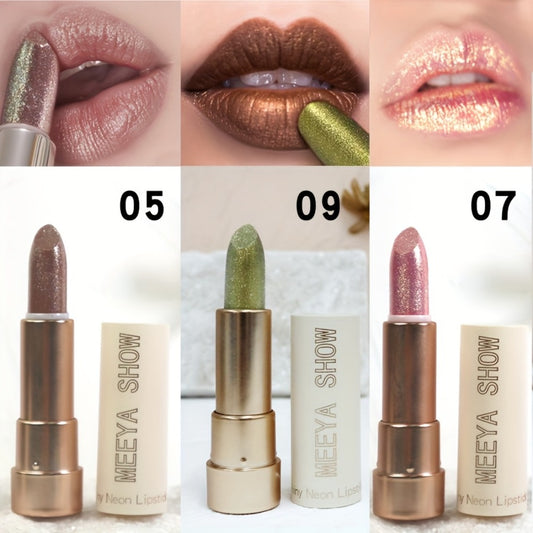 Shimmering Golden Brown Lip Color Adorned with Glitter And a Metallic End, Perfect for Party Cosplay