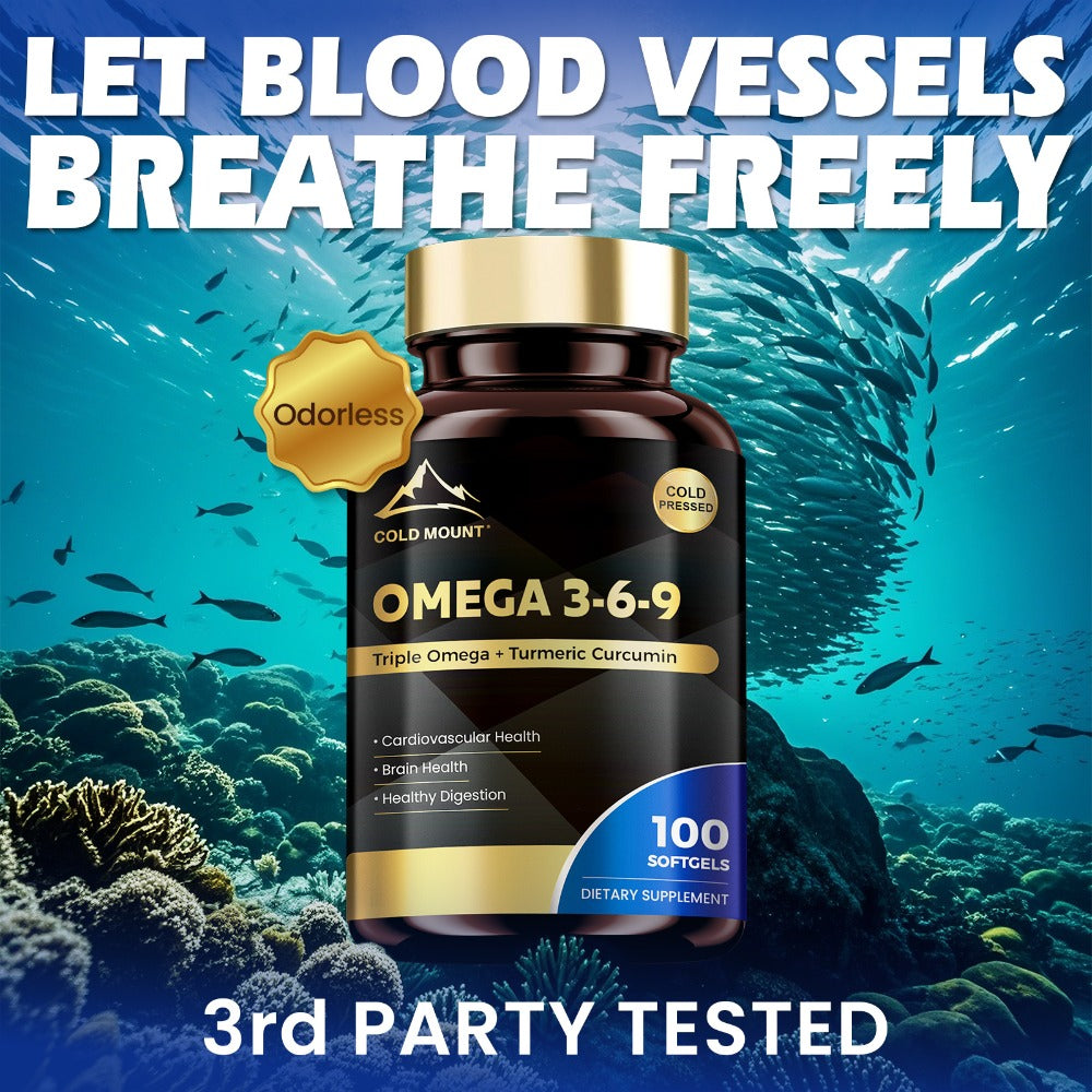 [Omega 3] COLD MOUNT Omega 3, 6, 9 Supplement | 100 Softgel, 50-Day Supply | with Flaxseed, Sunflower Seed Oil, Fish Oil & Turmeric | Hypoallergenic | for Cardiovascular, Liver, Brain, Muscle, Skin, Emotional Health