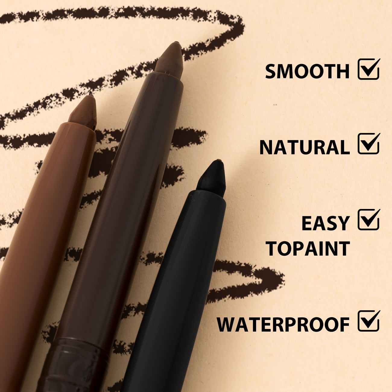 3pcs Waterproof Eyeliner Gel Pen for Sensitive Eyes, Long-Lasting, Quick-dry, Smudge-Proof Gel Cream Formula, Easy Control & Beginner Friendly Eyeliner Pencil, Matte Creamy Texture for Precision Eye Makeup, Summer Gift