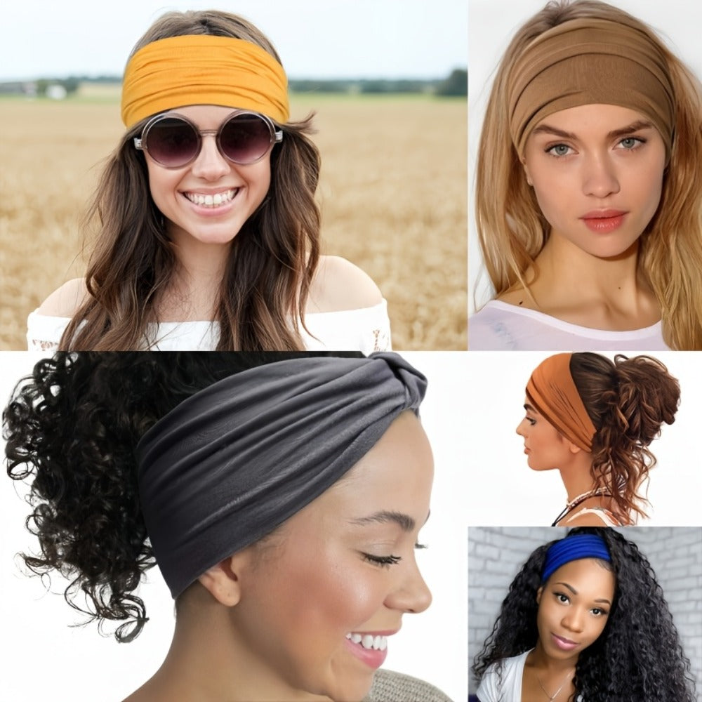 Stretchy Headbands 20pcs Bulk Soft Sweat-Wicking Sports Turban Bandanas for Women Men Non-Slip Elastic Knot Hair Wraps Breathable Solid Colors for Yoga Running Gym Workout Daily Fashion