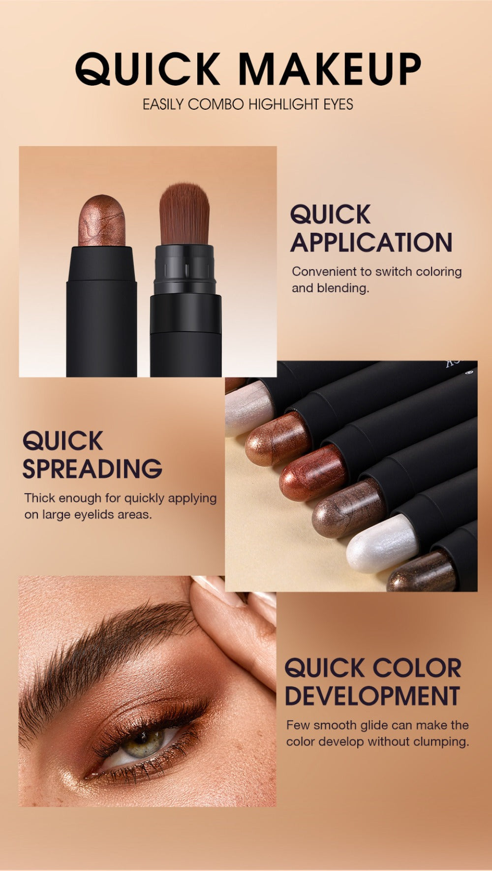 Eyeshadow Stick Set 8PCS Waterproof Long-Lasting - Shimmer, Pearlescent & Matte Eye Shadow Pencil for Smoky, Natural & Glitter Looks, Blendable Creamy Formula, Gift for Her