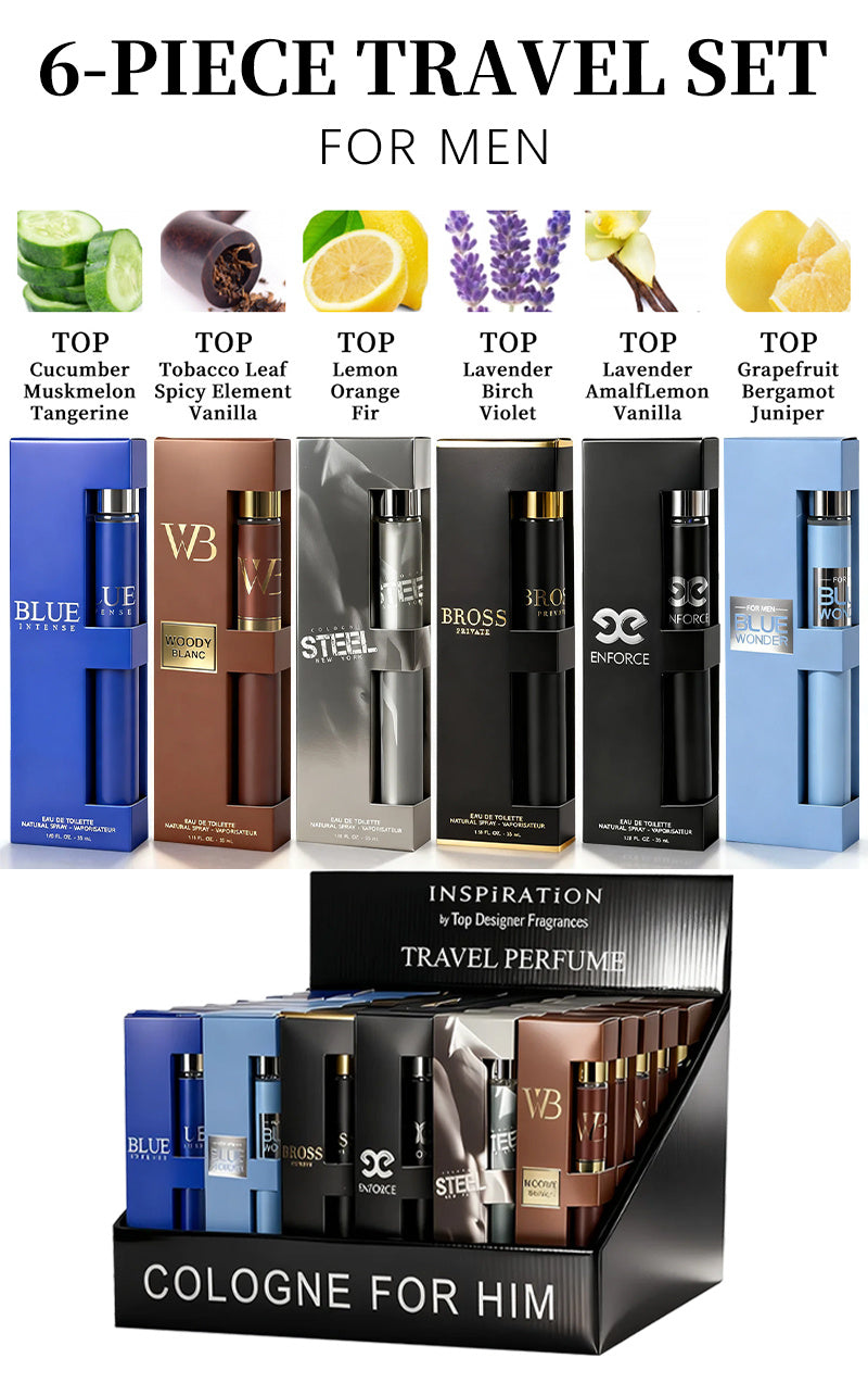 6-Piece Travel Set, Men's Eau De Toilette Spray, Long Lasting Fragrance, 6 Different Flavor, Perfect For Holiday Gifts, Dating, Daily Life, Parties, 1.18 Fl Oz/bottle, Valentine's Day And Other Festivals
