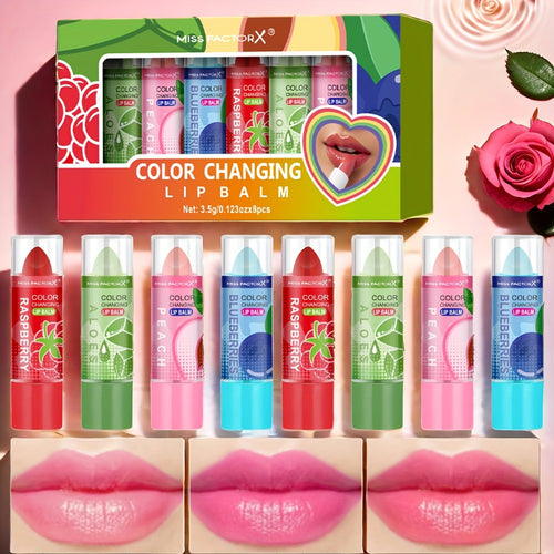 Color Changing Lipstick Set 8 Pcs by Miss Factorx – 12-Hour Long-Lasting, Moisturizing & Anti-Transfer Formula, Charming Mood-Reactive Shades, Perfect Holiday & Birthday Gift