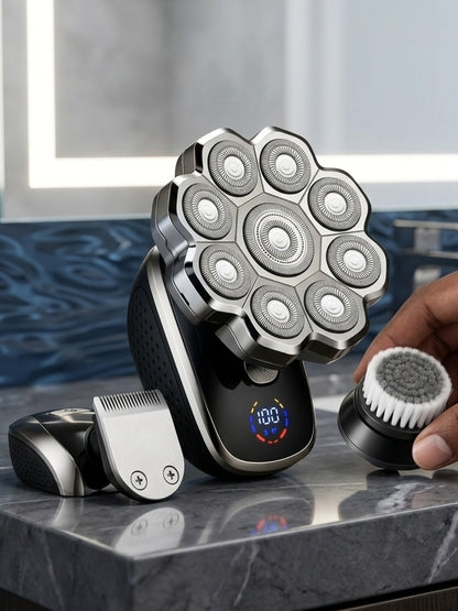 Electric Shaver for Men 5-in-1 Bald Head Shaver Wet Dry Electric Razor with 7D 9D Floating Head Detachable Magnetic Blades Cordless Grooming Kit Gift for Dad