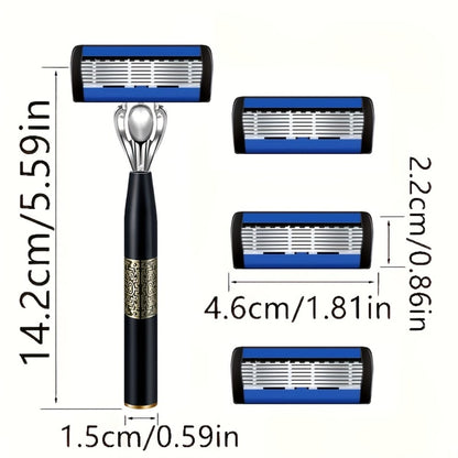 Men's Manual Razor Set with Stainless Steel Replacement Blades - Reusable Handle & High-Capacity Blade Kit for Smooth, Close Shave, Precision Grooming
