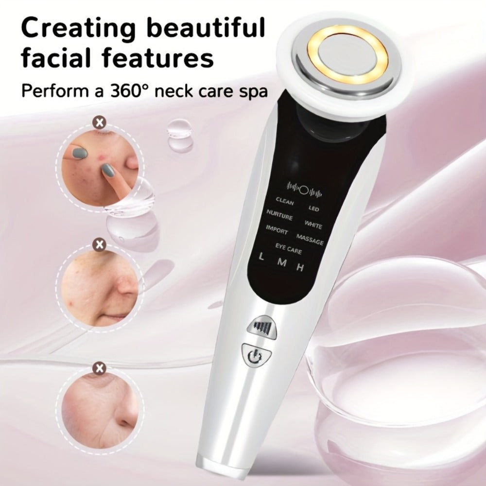 4-in-1 Facial And Neck Massager with LED Relax & Vibration - USB-Powered Light Beige Tightening, for Home/Travel - Ideal Gift for & Relaxation, Ergonomic Handle, Highquality Device, Skincare Enthusiasts, Portable Design, Durable