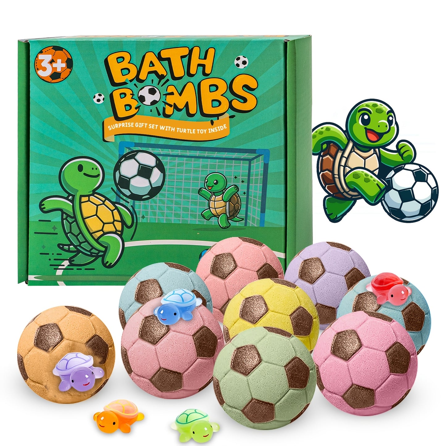 Bath Bombs Gift Set 9pcs Soccer Ball Shaped Fizzy Bath Balls with Surprise Toys Inside Lavender Scent Handmade Effervescent Spa Bombs Birthday Holiday Party Gift for Kids Boys Girls