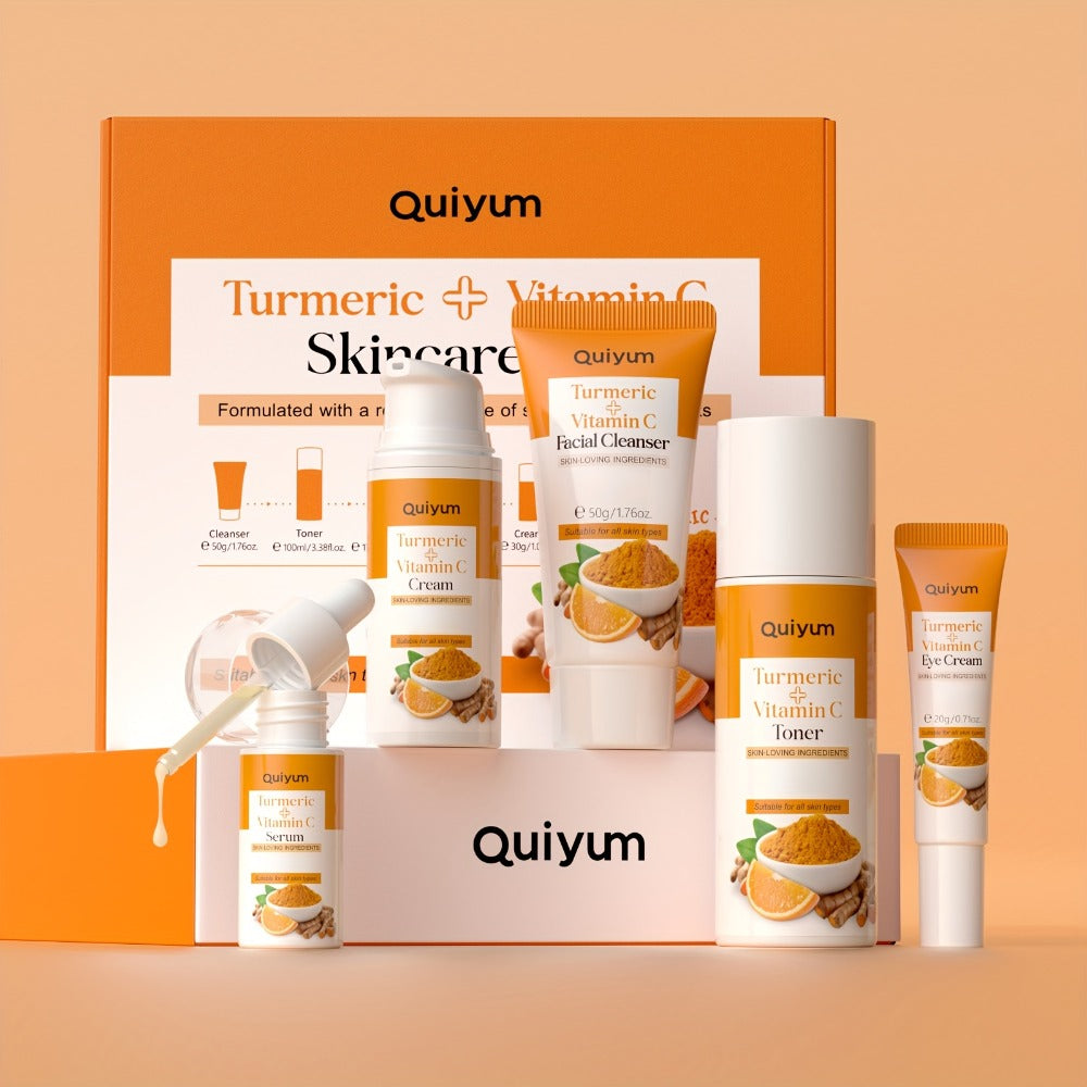 Turmeric And Vitamin C Skincare Set, 5-In-1 Skincare Gift Set with Facial Cleanser, Face Serum, Face Cream, Eye Cream, Toner, Facial Care Kit for Women, Skincare Gift Set Birthday Mother'S Day Christmas Gifts for Women