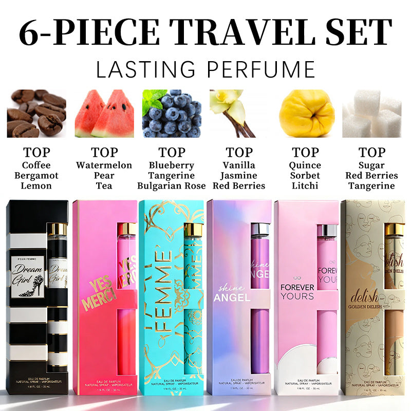 6-Piece Travel Set, Women's Eau De Parfuma Spray, Long Lasting Fragrance, 6 Different Flavor, Perfect For Holiday Gifts, Dating, Daily Life, Parties, 1.18 Fl Oz/bottle