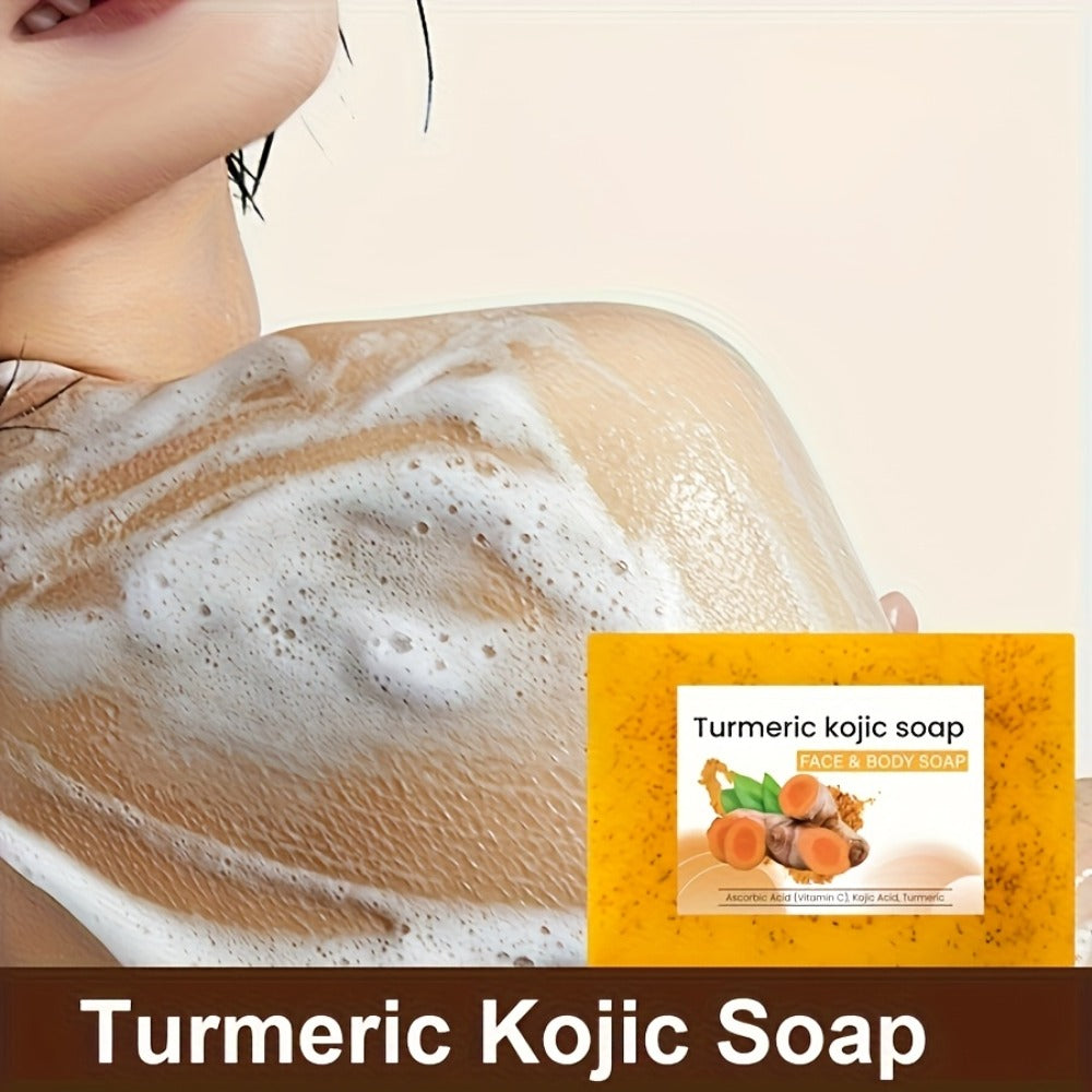 Turmeric Cleaning Kit, 3.38Oz Turmeric Facial Cleansing Foam + 3 Turmeric Soap Bars, Abundant Foam for Cleansing Skin, Brush Applicator Cleanser, Moisturizing And Nourishing, Mild And Non-Irritating
