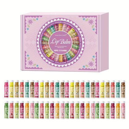 Lip Balm Gift Set 48pcs MISS FACTORX - Moisturizing Lip Butter with Glycerin, Hypoallergenic Natural Finish for All Skin Types, Unisex Adult Lip Care Collection, Valentine's Mother's Day Gift