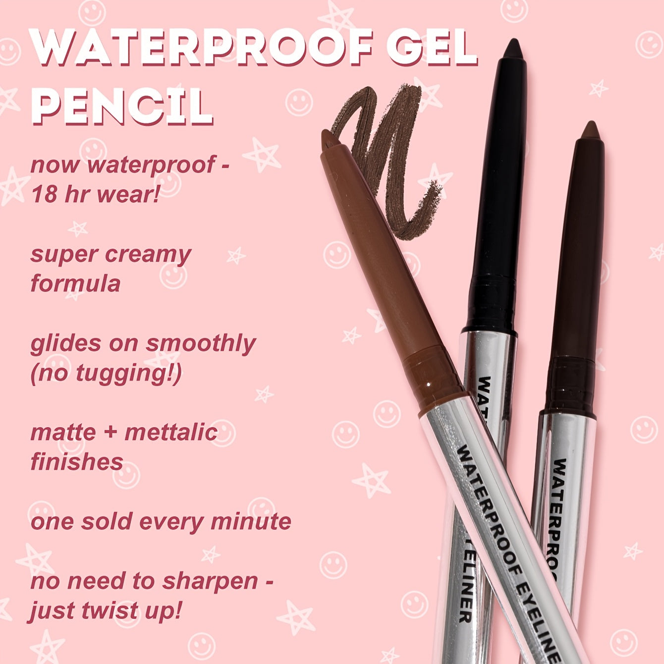 3pcs Waterproof Eyeliner Gel Pen for Sensitive Eyes, Long-Lasting, Quick-dry, Smudge-Proof Gel Cream Formula, Easy Control & Beginner Friendly Eyeliner Pencil, Matte Creamy Texture for Precision Eye Makeup, Summer Gift