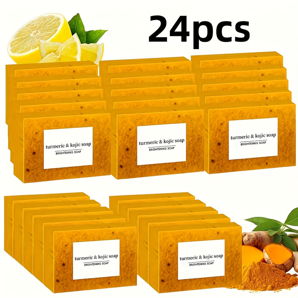 24pcs Lemon Turmeric & Kojic Acid Cold Process Handmade Soap. Facial & Body Cleansing. for Bath & Face. with Natural Ginger Extract. Cleansing, Moisturizing & Exfoliating with Granules- Stocking Stuffers Gifts for Women-Christmas Gifts!
