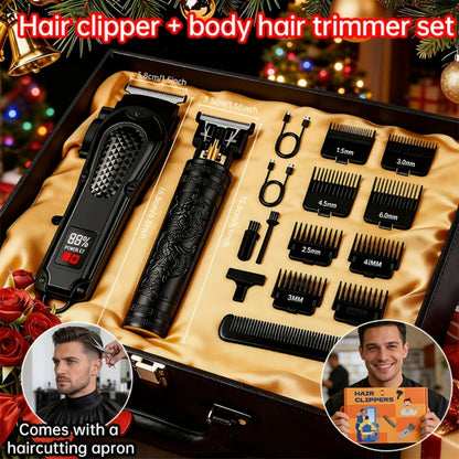Men's Grooming Set 2pcs - Electric Hair Clipper & Detail Trimmer with USB Charging, LCD Display, Professional Hair Cutting Kit for Men, Ideal Gift for Father, Husband & Boyfriend