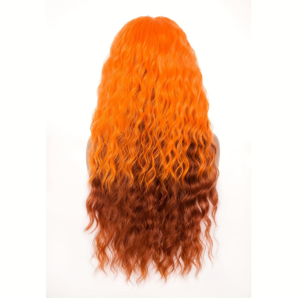 Ombre Ash Blonde Brown Curly Wig Long Wavy Middle Part Natural Looking Dark Roots Synthetic Wigs for Women 80s Halloween Carnival Party Wig Costume Party Or Daily Use 28 Inches