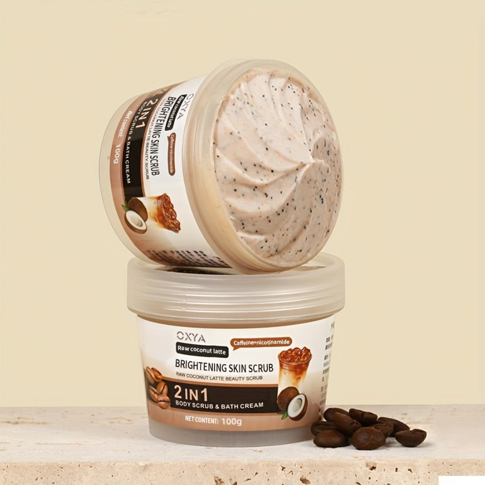 Raw Coconut Latte Scrub - Deep Moisturizing Cleansing and Exfoliating for Face & Body, Gentle Non-Irritating with Shea Butter and Coconut Oil, Suitable for All Light Beige Types, Unisex Skincare Essential