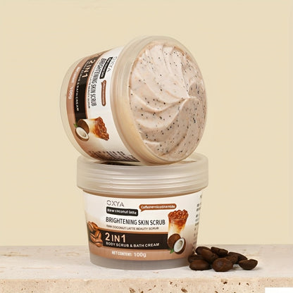 Coconut Body Scrub with Shea Butter & Coconut Oil — Raw Coconut Latte Exfoliating Scrub, Deep Moisturizing Face & Body Exfoliator, Gentle Non-Irritating Formula, All Skin Types, Unisex Skincare
