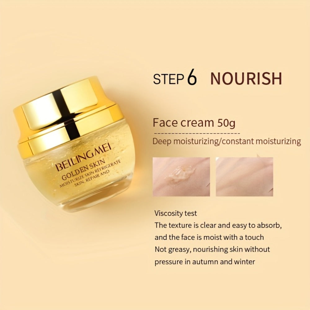 9pcs Golden Luxury Skincare Set, Contains Niacinamide & Collagen for Moisturizing & Firming Face, Choice for Women's Daily Facial Care Premium Gift Kit, Birthday, Holiday Gifts