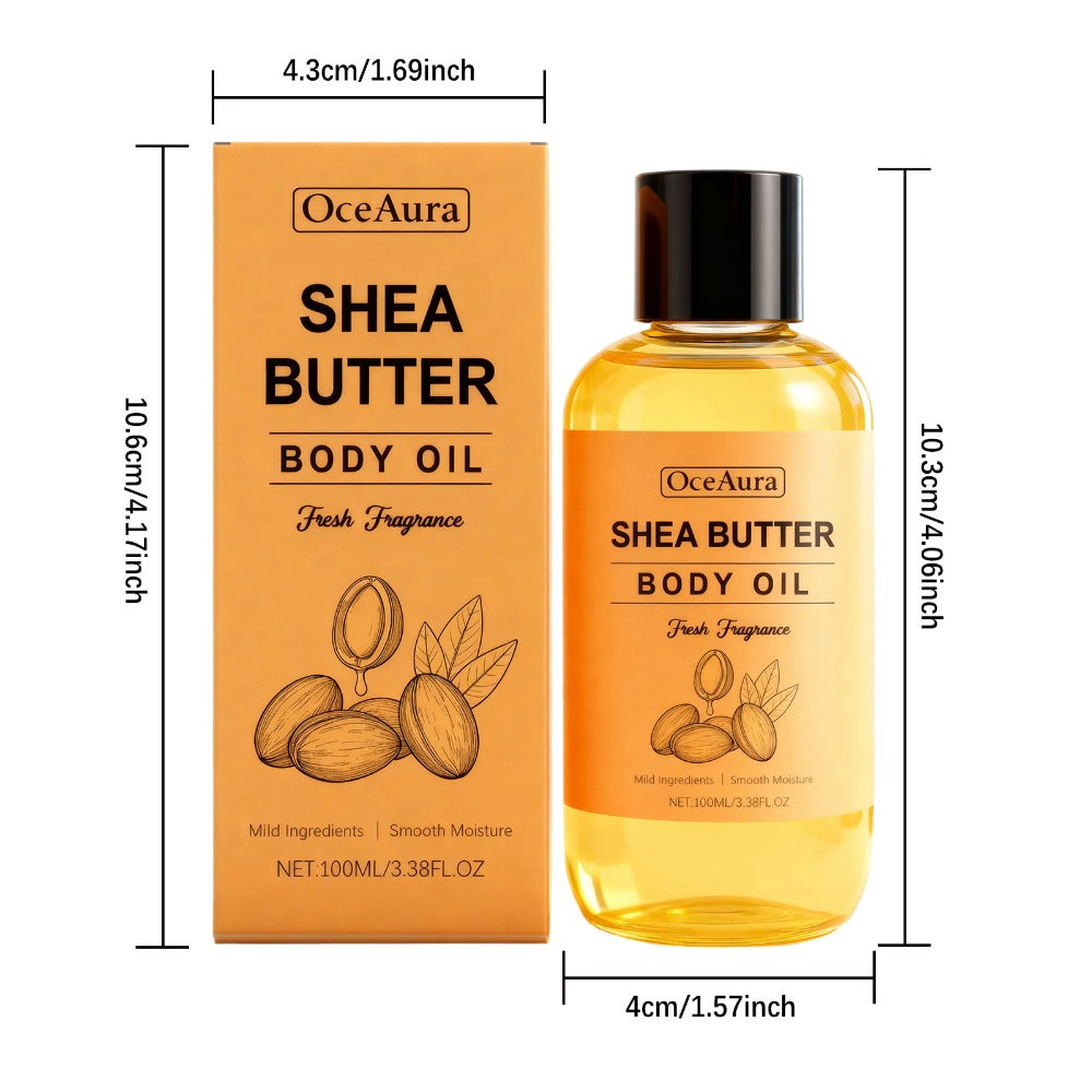 2pcs Oceaura Shea Butter Body Oil. This Oil Is Gentle And Moisturizing, Suitable for The Entire Body. It Has a Light Texture And Is Easily Absorbed. The Body Oil Has a Mild Cleansing Formula, with Thick And Creamy Foam That Is Not Tight. It Is Sui
