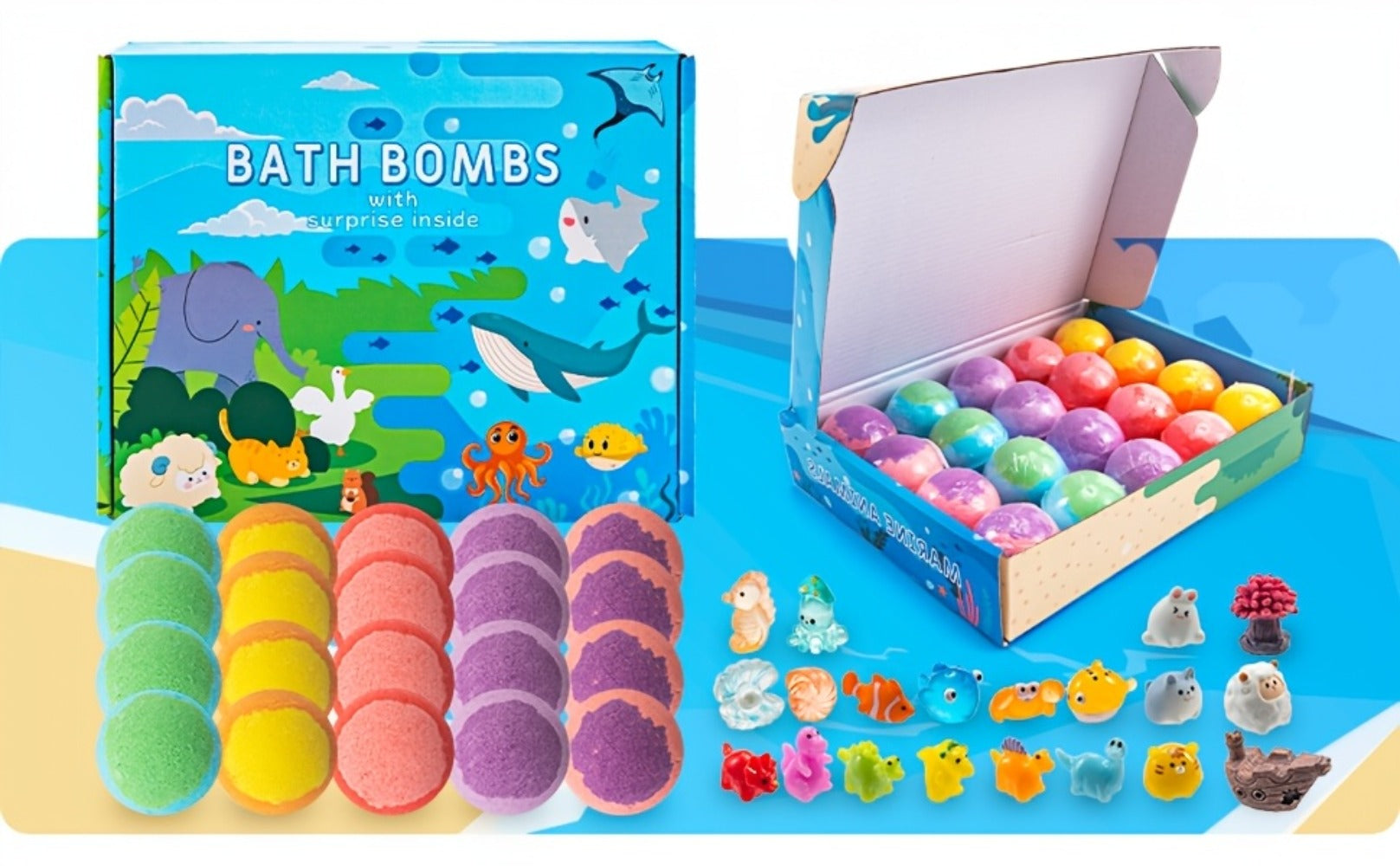 20pcs Bath Bombs with Surprise Inside - Colorful Animal & Ocean Theme, Lavender Scent, Educational Toys for Bath Time, Birthday & Easter Gifts for, Bath Toys, Playful Design, Durable Packaging