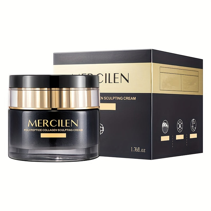 Mercilen Collagen Sculpting Cream - Hydrating & Firming Light Beige Care with Hyaluronic Acid, Plant-Based Squalane & Glycerin, Alcohol-Free for Normal to Sensitive Light Beige, Unisex Skincare, Sleek Black Packaging, Elegant Design
