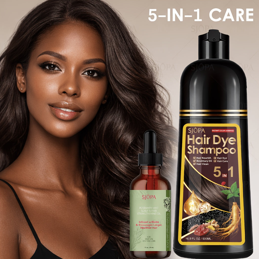 Hair Dyeing Kit, 16.91 Oz Hair Dyeing Shampoo, 3 in 1, 0.03/1.01 Oz Rosemary Hair Care Oil, Gentle on Skin, Natural And Safe Formula, Quick Hair Dyeing Oil The Perfect Christmas Gift
