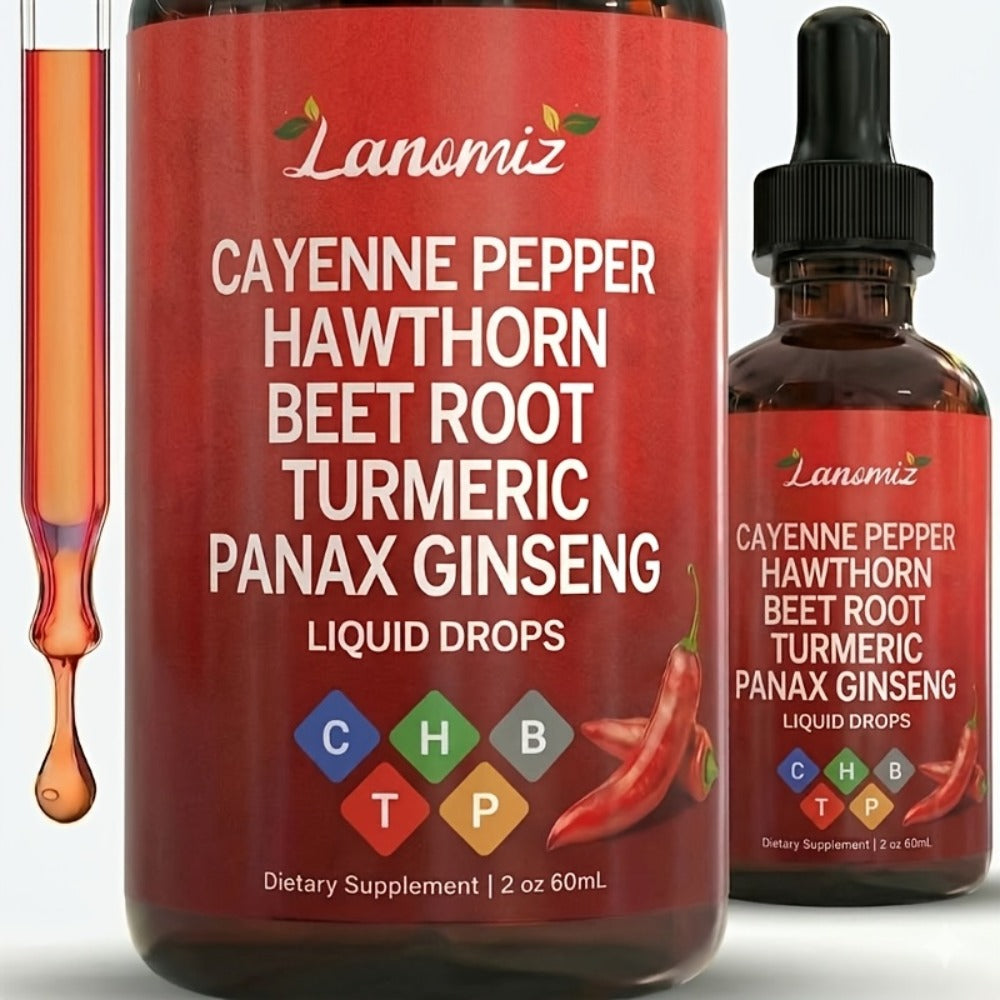 [Father's Day Special] Cayenne Pepper Supplement Liquid Drops, All-in-One Liquid Supplement with Cayenne, Beet Root, Turmeric, Hawthorn, Ginseng & Ceylon Cinnamon. 2fl.oz Daily Health Drops. Allergy-Friendly & Unisex. Father's Day Special, Local Warehouse