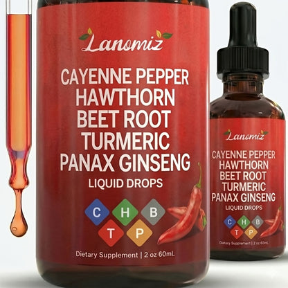 Cayenne Pepper Supplement Liquid Drops 2fl oz - All-in-One Formula with Beet Root Turmeric Hawthorn Ginseng & Ceylon Cinnamon - Daily Health Drops Allergy-Friendly Unisex