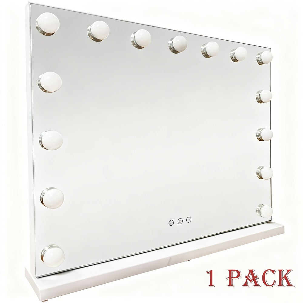 Vanity Makeup Mirror with Lights: Hollywood Mirror with 15LED Bulbs - Large 23"x19" Desk Mirror for Wall, Dimmable 3 Lighting Modes, USB Charger Port, White