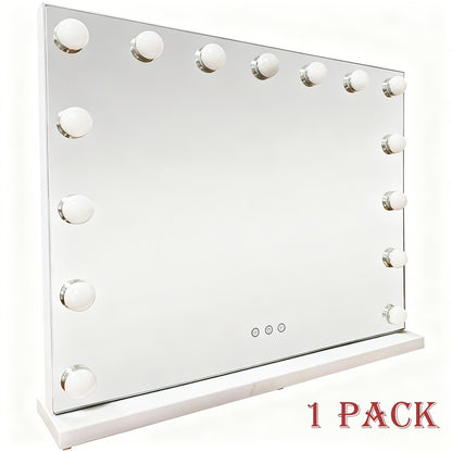 Hollywood Vanity Mirror with Lights - 15 LED Bulbs Large 23x19 Inch Makeup Mirror, 3 Color Dimmable Lighting, Wall Mounted or Tabletop, USB Port, Brightness Memory, White