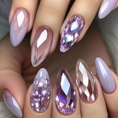 Press On Nails 120 Pieces 5 Packs - Medium Almond Fake Nails Gradient Holographic | Mixed Color Orange Tones Full Cover False Nails Kit with Jelly Glue & Nail File for Women Girls