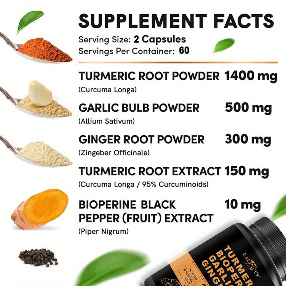 [Health Support Formula] Turmeric, Garlic, And Ginger Supplement, 2360mg Per Serving (Contains Turmeric, Ginger Root, Turmeric Root, And Black Pepper) - Premium Formula To Support Your Health - 120 Capsules Per Bottle (Available In 1, 2, Or 3 Bottles)