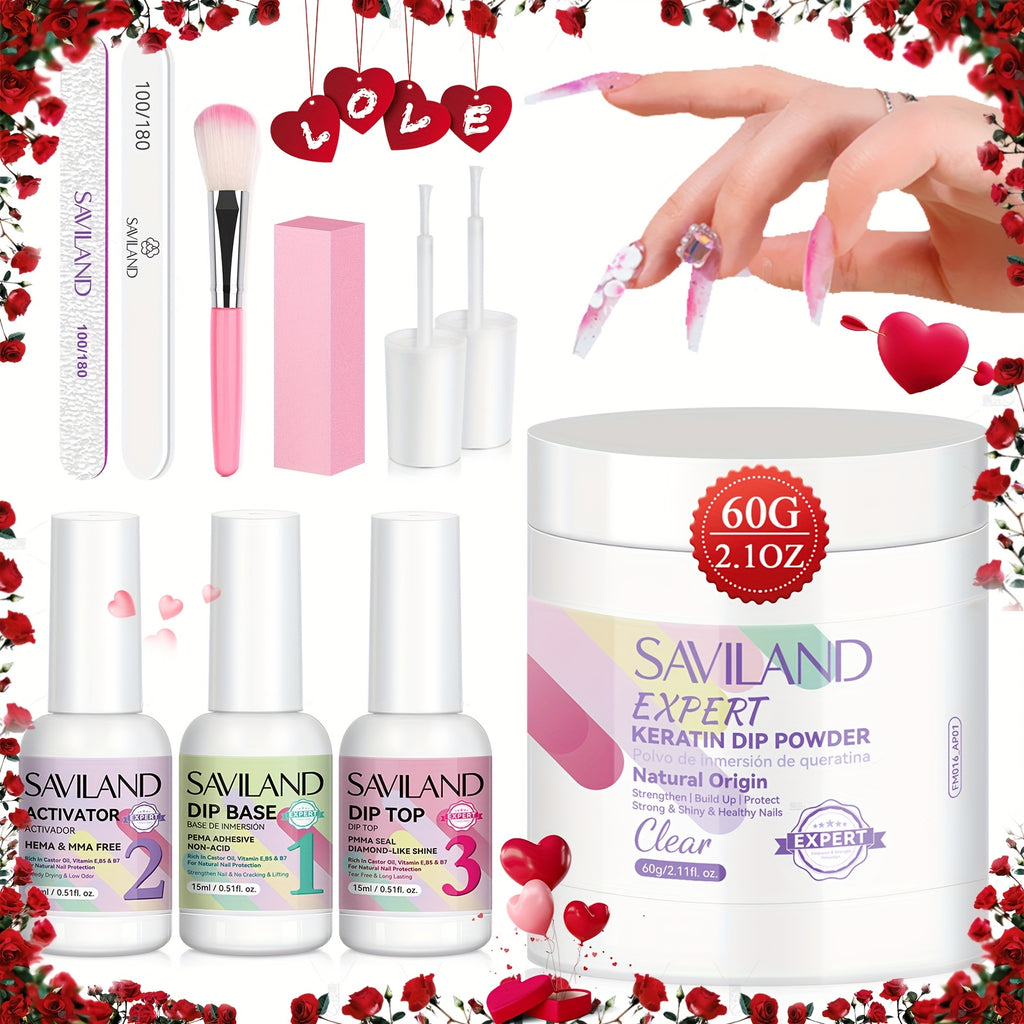 SAVILAND Clear Dip Powder Nail Kit Starter: 60G 2.1Oz Dip Powder for Nails with Dipping Powder Liquid Set Including Dip Base, Activator, And Top Coat. A Professional Dip Nail Kit Ideal for Repairing French Manicures And Nail Art.