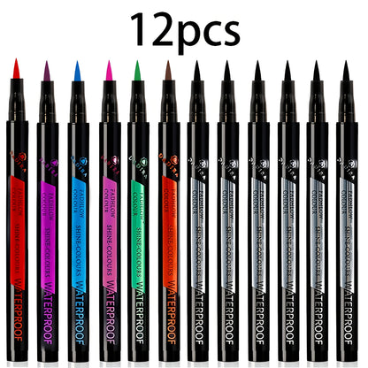 Liquid Eyeliner Pen Set 12pcs – Long-Lasting Precise Fine Tip, Natural Makeup Effect, No Smudge No Tingle, All Skin Colors, for Daily Wear, Performances & Parties, Women's Makeup Gift