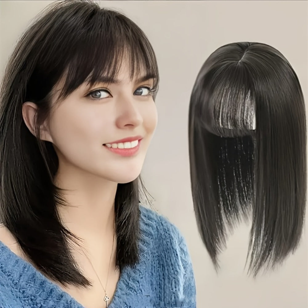 Hair Topper for Women Thinning Hair Crown Coverage with Bangs 10 Inch Lightweight Top Wig Hair Volume Increase Piece Black Dark Brown Light Brown